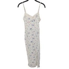 Y2K Coquette Midi Slip Dress XXS White Floral Lace Side Slit Soft Girl Bride