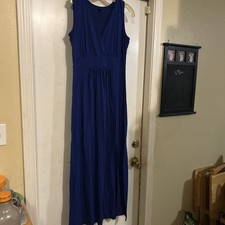 Y2K Large Maxi A-Line Dress Sleeveless Stretch Empire Waist Blue Boho￼