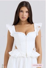 House of CB White Natural Fibre Corset Top with Ruffle Accents