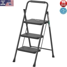 3 Step Folding Ladder Lightweight Portable Anti-Slip Multiple Use Heavy Duty New