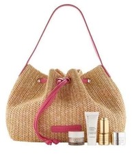 CHANTECAILLE 5-PC TRAVEL SIZE SET RAFFIA BAG BIO-LIFTING 24K GOLD SERUM CLEANSER
