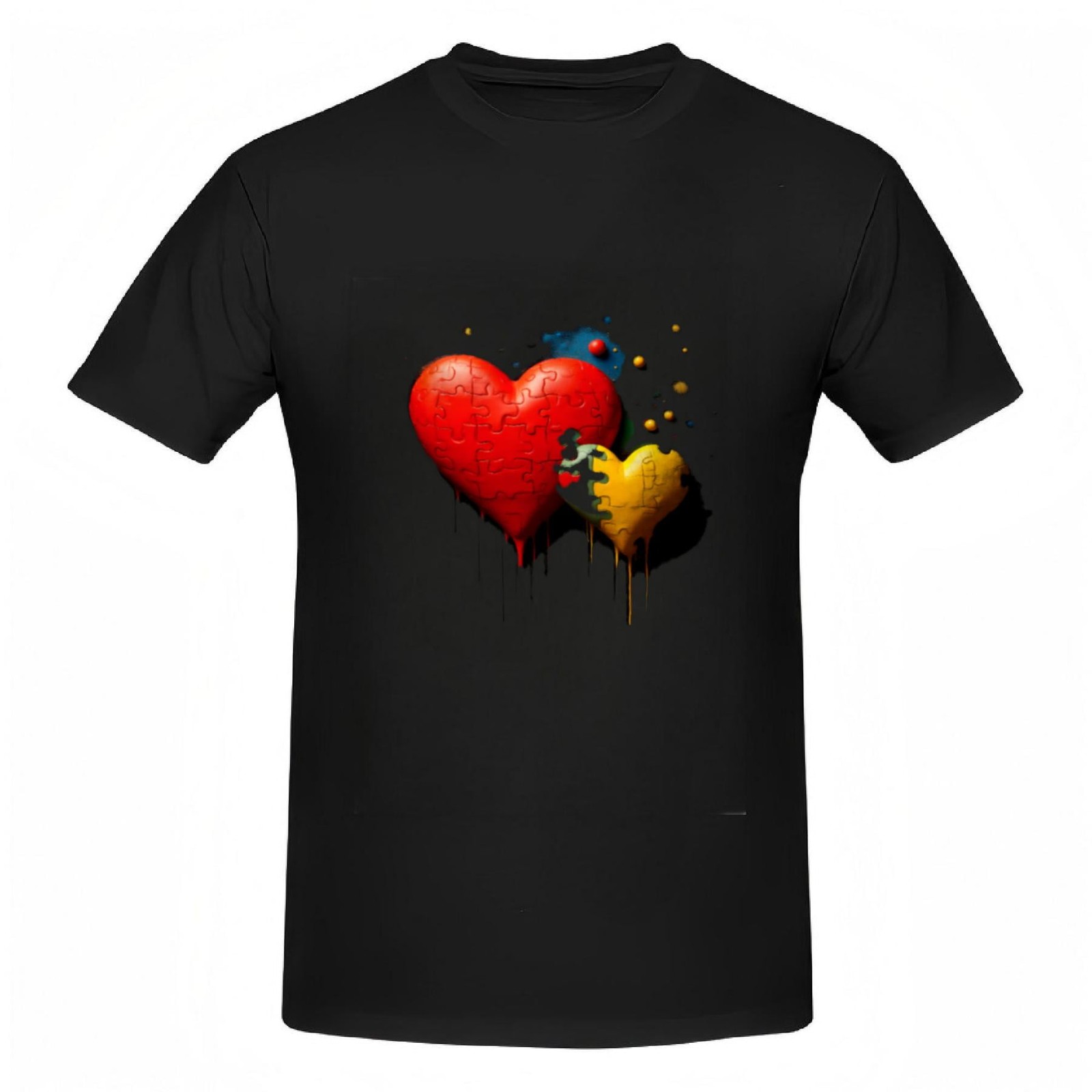 Colorful Cotton Short Sleeve T-Shirt for Women with Dripping Heart Design - Red
