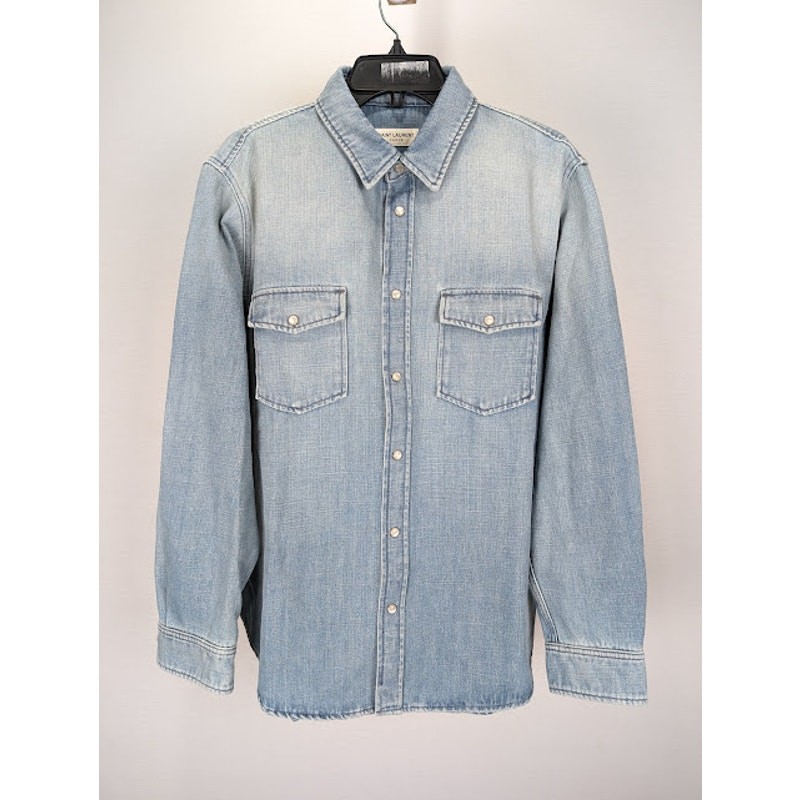 Camicia Saint Laurent Paris in denim blu nuova con etichetta XL