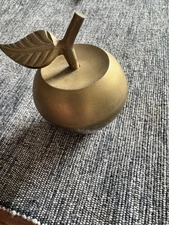 VTG  Apple Brass Trinket Dish Box Apple Shape With Stem Teacher Gift