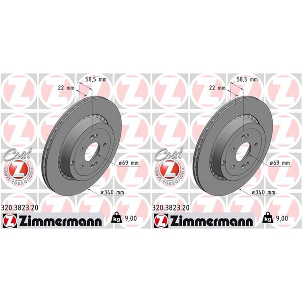 2X Zimmermann Bremsscheiben 340Mm AußEnbelÜFtet Hinten Passend FüR KIA Stinger-image