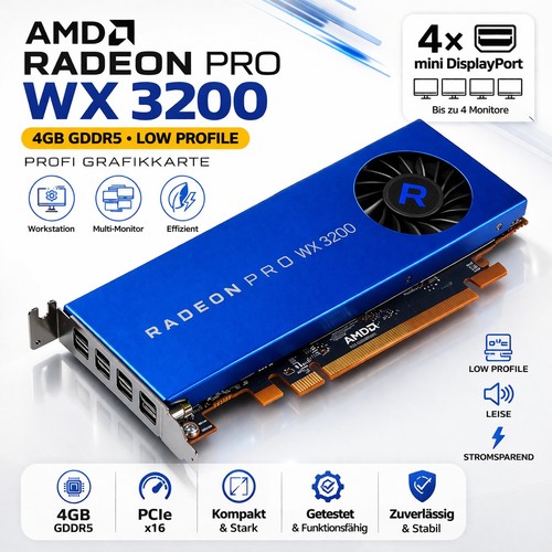 AMD Radeon Pro WX 3200 4 Go GDDR5 Low Profile 4x MiniDP Carte Graphique 1