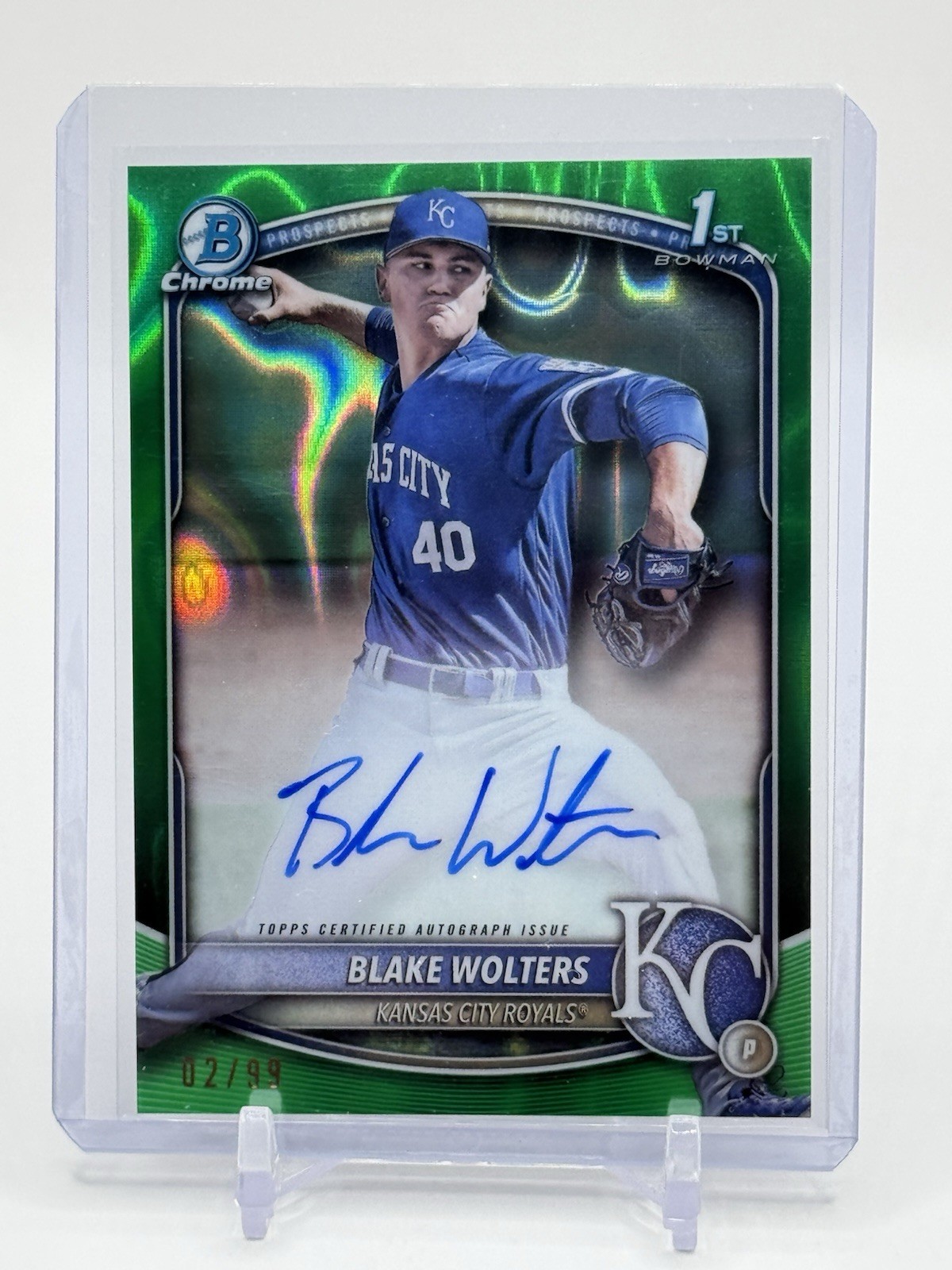 BLAKE WOLTERS 2025 BOWMAN CHROME 1ST Green Lava /99 REFRACTOR AUTO