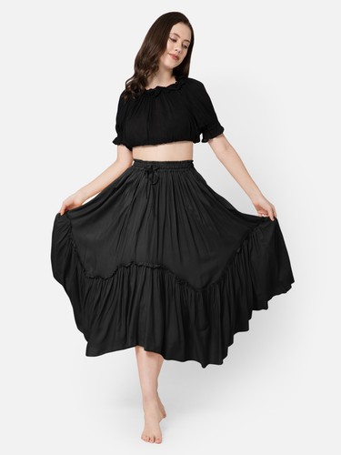 Women's Renaissance Pirate Peasant Medieval LARP High-Low Maxi Skirt with Pocket - Picture 10 of 33
