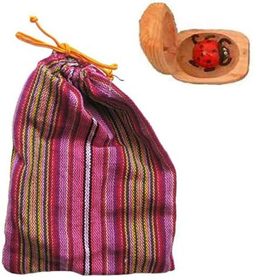1 Glückskäfer, Marienkäfer aus Holz, Glücksbringer mit Beutel, Stoffsäckchen in 