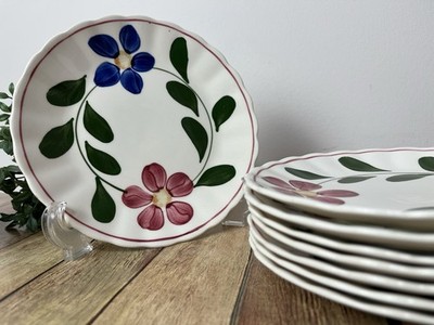 Laurel Wreath Petunia by BLUE RIDGE SOUTHERN POTTERY Salad Plates 7 1/8  Set 8