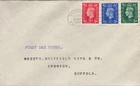 GB KGV1  First Day Cover, Low value definitives posted to Ipswich 10 May 1937