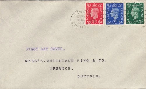 GB KGV1  First Day Cover, Low value definitives posted to Ipswich 10 May 1937