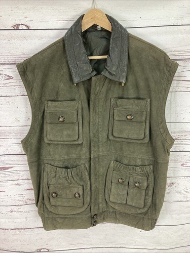 Suede Hunting Gilet XL Fishing Khaki Zip Up