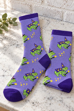 Socksmith Women's Freaky Frog Socks Purple Frog Print Crew Socks Shoe Size 5-10