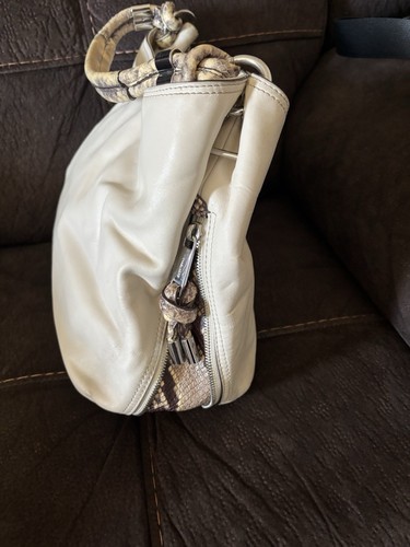 Michael Kors Isabel Large Convertible Shoulder White Leather Bag Python Accent - Picture 6 of 8