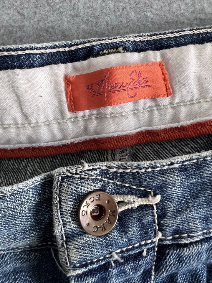 Marc Ecko Vtg Denim Jeans Mens 33x32 Distressed Orange Threads Relaxed 90s Y2K - Image 3 of 4