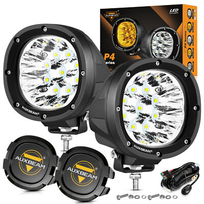 AUXBEAM 4 Inch 90W Round LED Driving Lights Spot White Pod Lights + Black Covers
