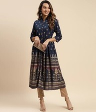 Indian Anarkali ; Women Navy Blue/ Maroon Printed Anarkali Flared Kurta