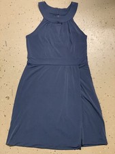 Banana Republic Women 6 Sleeveless Blue Dress Faux Wrap Round Peep Neck Lined