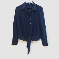 Antonio Melani 100 Silk Tie Front Navy Top Sz Medium NWOT