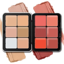 12 Colors Cream Blush Palette, Color Correcting Concealer Foundation Palette, Lo