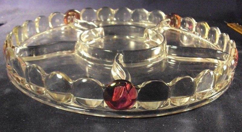 Westmoreland thousand eye relish 6 part round ruby stained c1 - Image 3 of 4