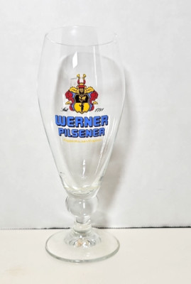Werner Pilsener Poppenhausen / Franken Beer Glass Ornate Stem .4L 8.25'' Tall
