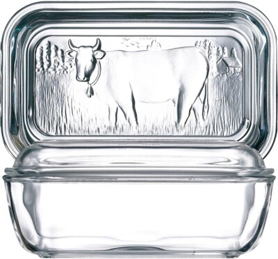 Luminarc Klar Hartglas Butterdose Aufbewahrung Geprägt Kuh Abdeckung Deckel 17 cm