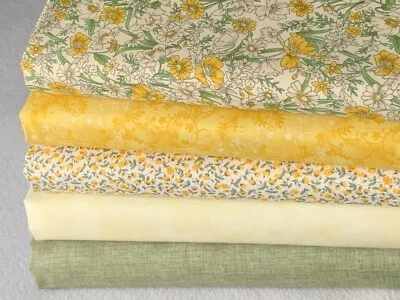 JOHN LOUDEN & ROSE AND HUBBLE FABRIC 100% cotton fat quarter bundle quality craft fabric floral yellow green sage A