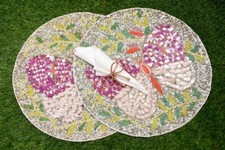 Handmade Beaded Butterfly Table Mats   Round Yellow Green, Set of 2