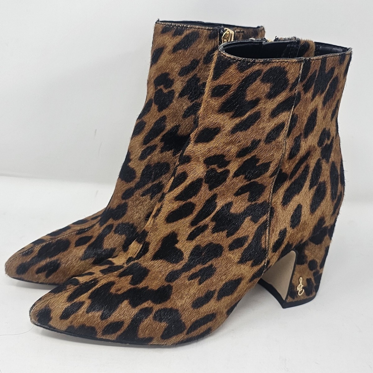 Sam Edelman Hilty Pointed Toe Leopard Calf Hair Ankle Bootie Boots Size  EUC