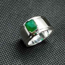 Men Emerald Ring,925 Solid Sterling Silver, Lab Created Ring.