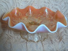 Vintage Marigold Fenton Carnival Glass Footed bowl iridescent 9-1/2" by 3"