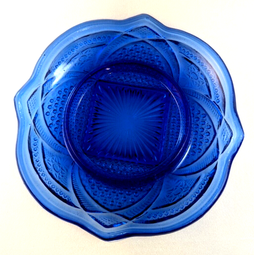 Vintage Cobalt Blue Mosser Cherry Thumbprint Glass Covered Butter Dish - Picture 5 of 8