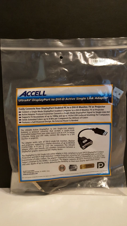 ACCELL UltraAV Male DisplayPort DP Female DVI-D DVID Active Single Link Adapter - Image 2 of 4