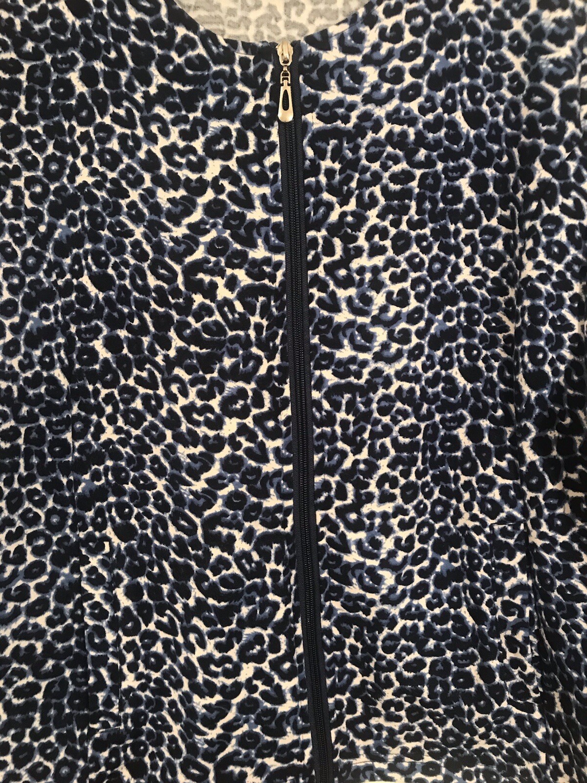 Cathy Daniels womens long sleeve zip up  jacket pockets Blue animal print Large