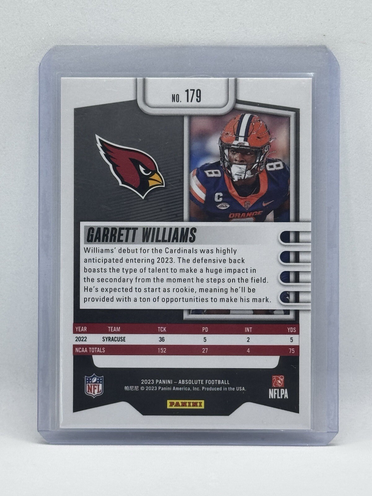 Cardinal Absolute 2023 Panini Absolute - Rookies Garrett Williams #179 Black (RC) for ...