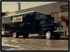 Vtg. Look GMC New Metal Sign: L. Fish Furniture Company Delivery Box Van