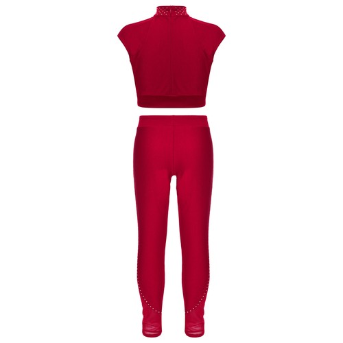 Kids Girls Tracksuits Workout Crop Top And Leggings Stage Outfits Sheer Mesh - Picture 15 of 85