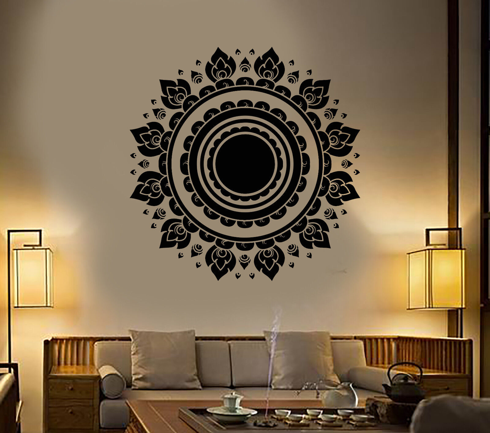 Vinyl Wall Decal Mandala Lotus Flower Buddhism Yoga Meditation Stickers ...