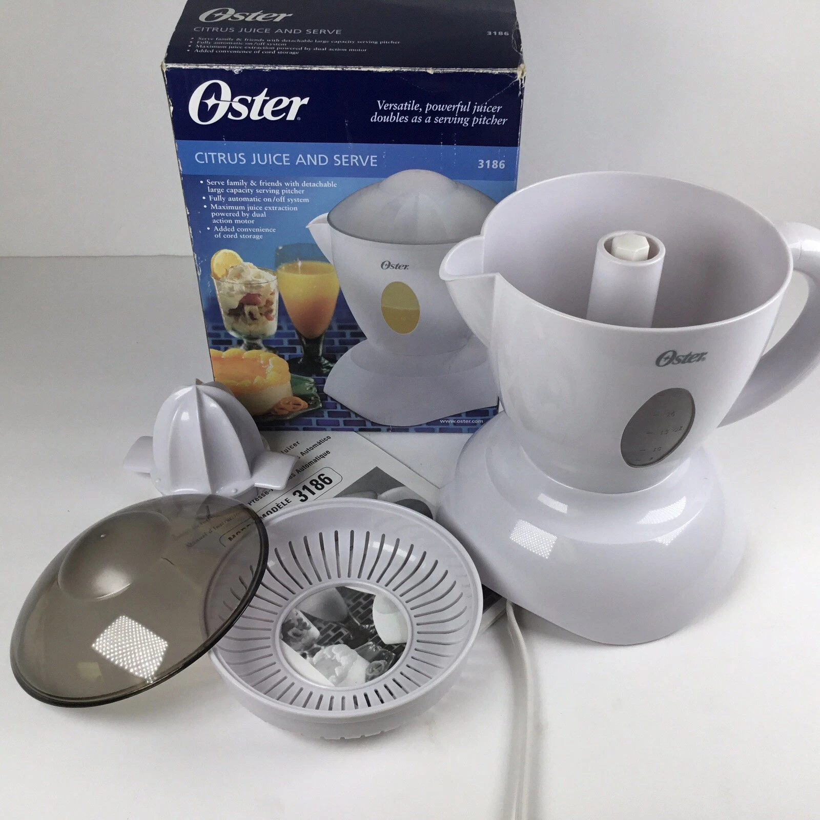 2003 Oster 3186 Citrus Juice And Serve 25oz Automatic Citrus Juicer White. T3