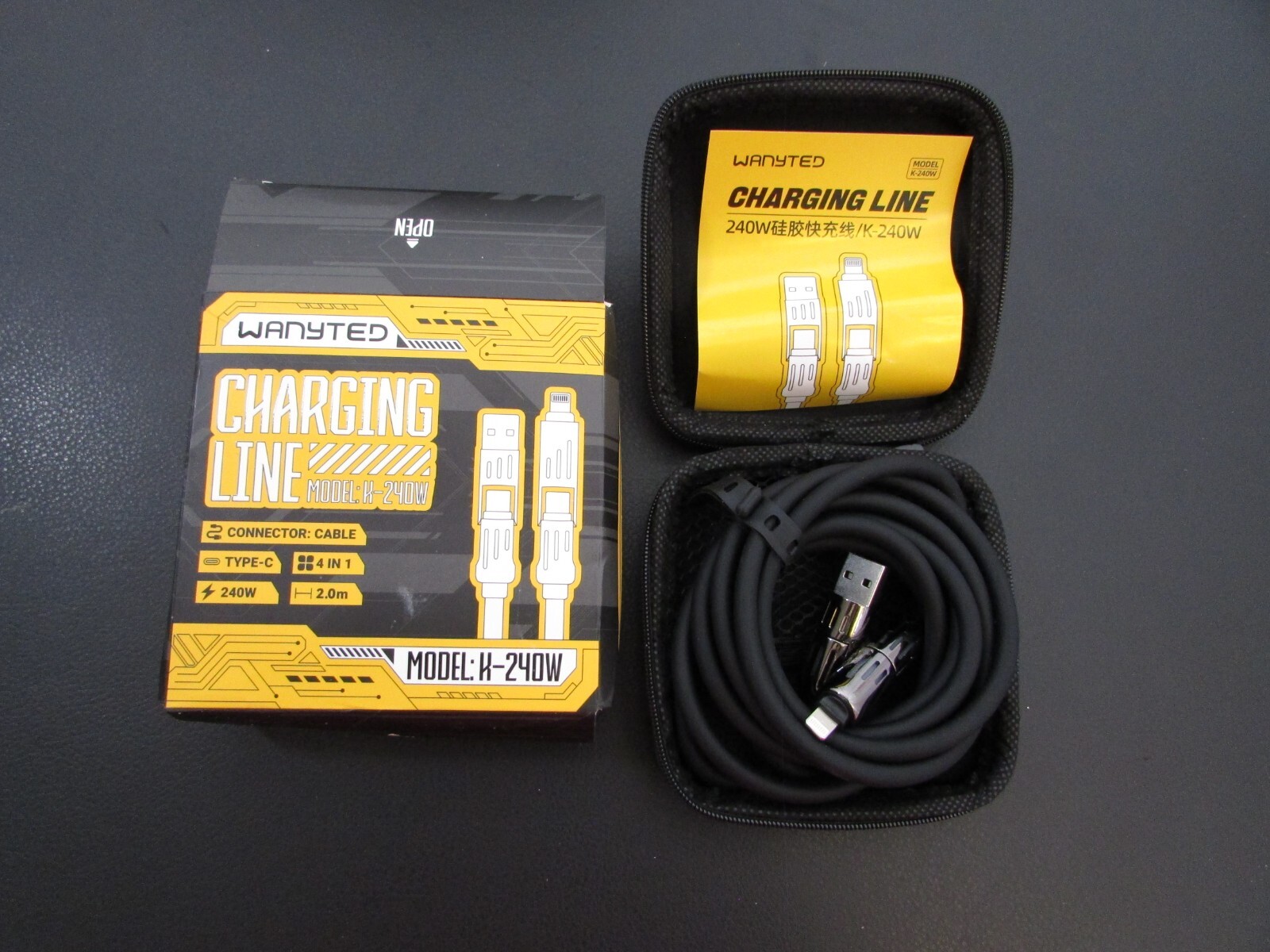 WANYTED 4-in-1 Charging Line Cables 240W Max iPhone USB-A, Type-C Apple