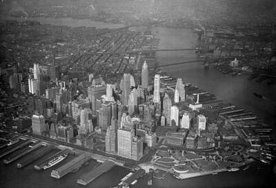 Air view of lower Manhattan New York Old Photo