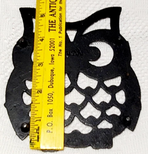 MCM Black Cast Iron Owl Trivet & 2 Owl Pot Holders St. Mary's Philippines Vtg image 4