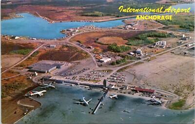 Aerial View International Airport, Anchroage, Alaska - c1960s Chrome Postcard