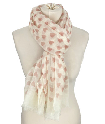 Tuch Schal Halstuch Scarf Damen Rosa Beige Lang Herzen Polyacryl Pia Rossini