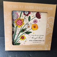 About Face Designs Living by Faith Collection Decorative Tile w Easel 7"×7"