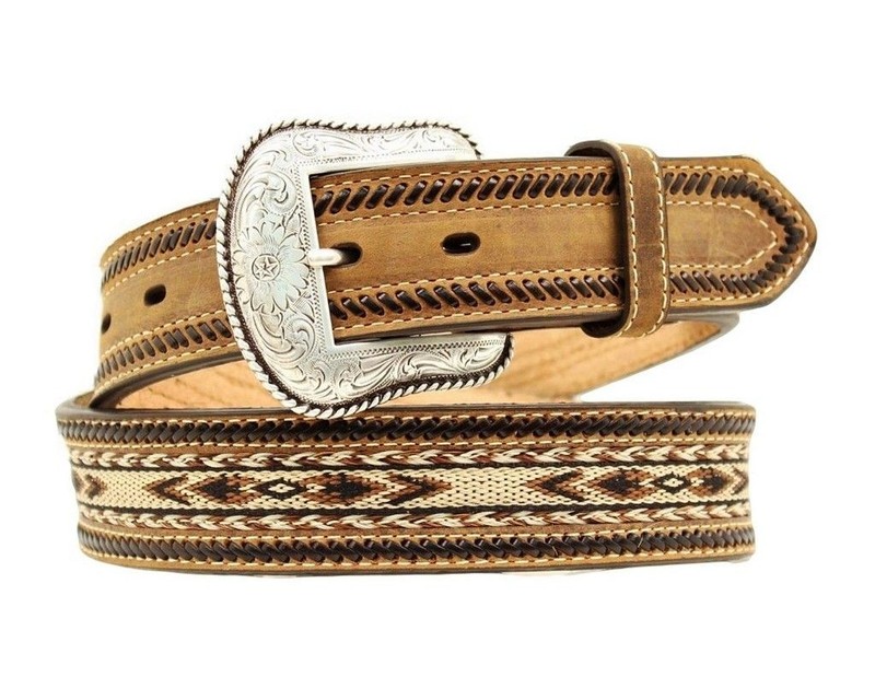 Nocona Western Belt Mens Leather Southwest Laced 42 Brown N2487644 CLEARANCE