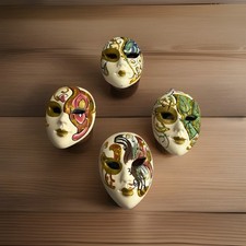 4 Vintage Mini Ceramic Porcelain Hand Painted Mardi Gras Masks Wall Decor