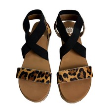 Women's Yellow Box Janalee Leopard Wedge Sandals Leather Elastic Strap Shoes 9